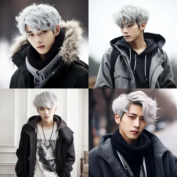 /imagine A kpop star，grey hair， fashion clothes