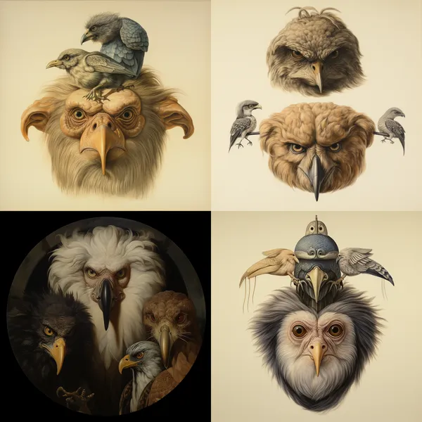/imagine The head of a seal, the body of a monkey, the wings of an eagle, and the tail of a squirrel --relax --aspect 1:1 --version 5.2 --quality 1 --stylize 100