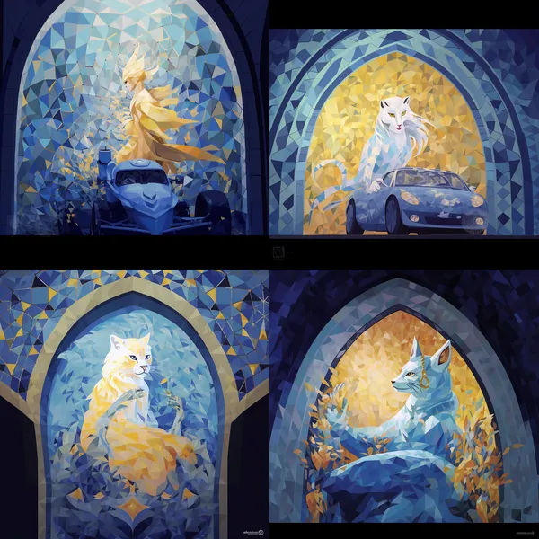 /imagine https://cdn.discordapp.com/attachments/1146846444343533700/1159032096111722496/1696405183133735.png?ex=651e6841&is=651d16c1&hm=06bc7fdfbf8aee360f2f727c95810f1589be328ab9073afeea54dd17be7d9e80& Macau Grand Prix 70th anniversary, low poly art design, flat design, blue and yellow, cat driver, cats, racing car, tessellation art sytle, mural, Macau --relax --aspect 1:1 --version 5.2 --quality 1 --stylize 100 --no buildings