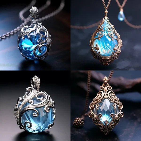 /imagine A pendant, the color is powder blue, there is only one round bead, above the flame pattern, the material is crystal --relax --aspect 1:1 --version 5.2 --quality 1 --stylize 100