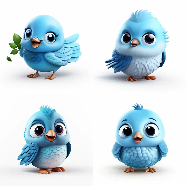 /imagine Bird blue cute cartoon three-dimensional, white background --fast --aspect 1:1 --version 5.2 --quality 1 --stylize 250