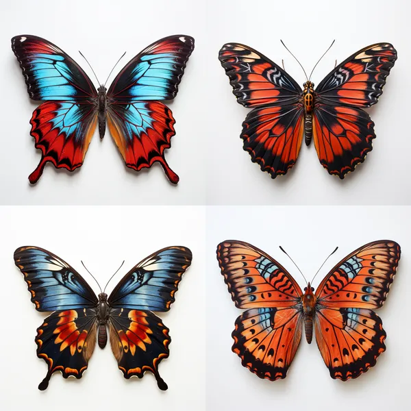 /imagine A beautiful butterfly with a white background

 --fast --aspect 1:1 --version 5.2 --quality 1 --stylize 250