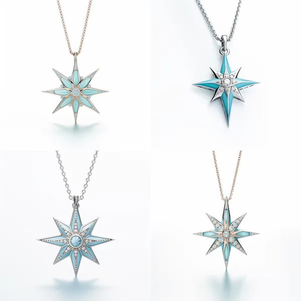/imagine A protruding five-pointed star pendant in Tiffany blue with diamonds on a white background --relax --aspect 1:1 --version 5.2 --quality 1 --stylize 100