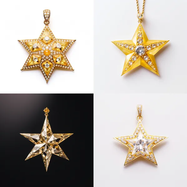 /imagine A protruding five-pointed star pendant, pendant can be opened, the material is lemon yellow, with diamonds on it, white background --relax --aspect 1:1 --version 5.2 --quality 1 --stylize 100