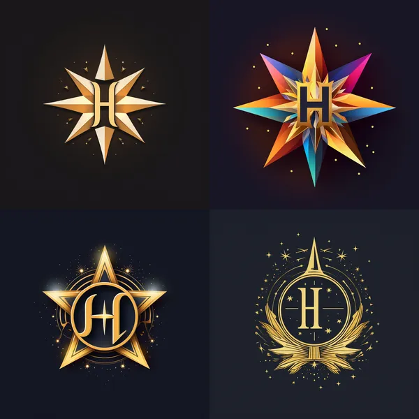 /imagine A logo featuring a star, radiance, and the letter 'H'.

 --relax --aspect 1:1 --version 5.2 --quality 1 --stylize 100