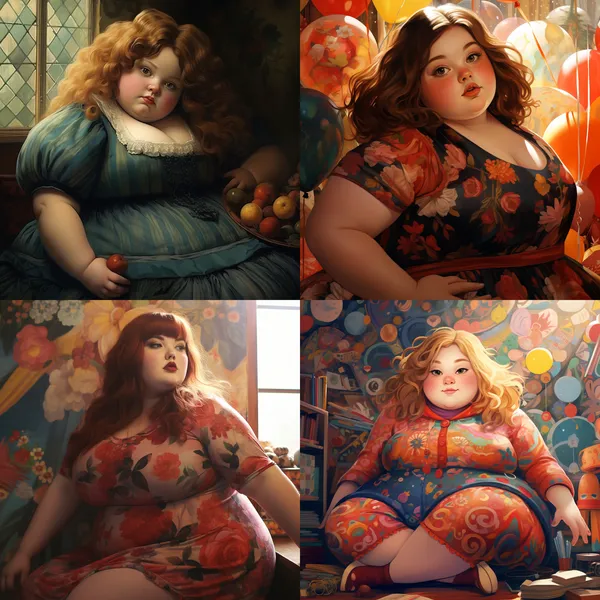 /imagine fat beautiful girl --relax --aspect 1:1 --version 5.2 --quality 1 --stylize 100