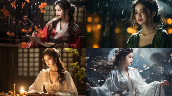 /imagine 中國古風，女主溫羽玄 女主莫文雨，畫個封面 溫羽玄長相可愛  莫文雨長相俊俏，雙女主要畫在一起 --relax --aspect 16:9 --version 5.2 --quality 2 --stylize 250