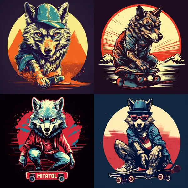 /imagine American retro
wolf on skateboard
illustration
LOGO --relax --aspect 1:1 --version 5.2 --quality 1 --stylize 100