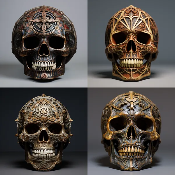 /imagine Skull,Ares,grilles,45-degree angle,death --relax --aspect 1:1 --version 5.2 --quality 1 --stylize 100