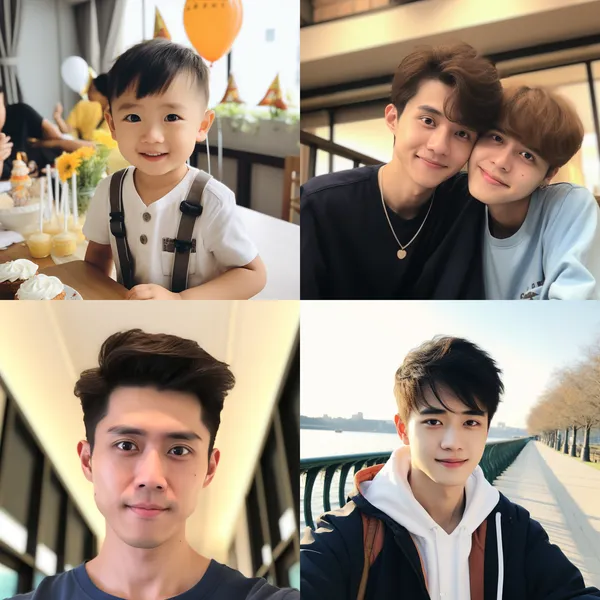 /imagine 开头 父母给男孩过生日的镜头一闪而过 镜头来到男孩的朋友圈一家人的幸福合照以及一个崭新的生日礼物滑板车  --relax --aspect 1:1 --version 5.2 --quality 1 --stylize 100