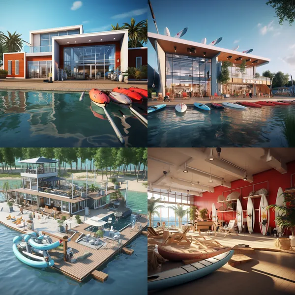 /imagine Water sports center, simple style, fully equipped --relax --aspect 1:1 --version 5.2 --quality 1 --stylize 100