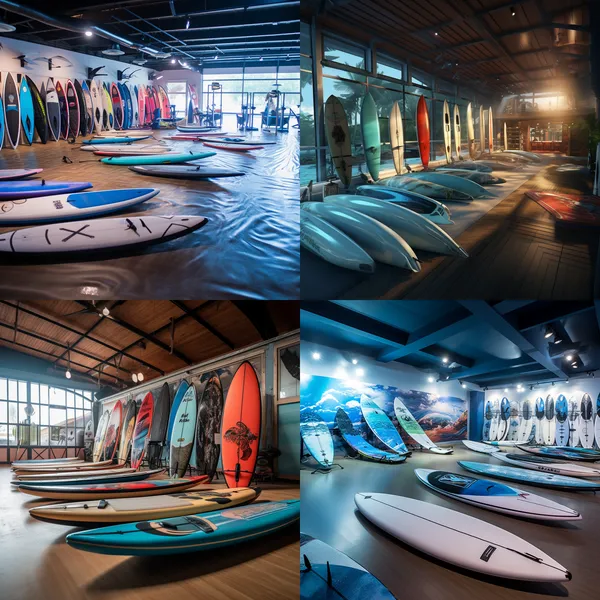 /imagine Water sports center, simple style, fully equipped, power surfboards --relax --aspect 1:1 --version 5.2 --quality 1 --stylize 100