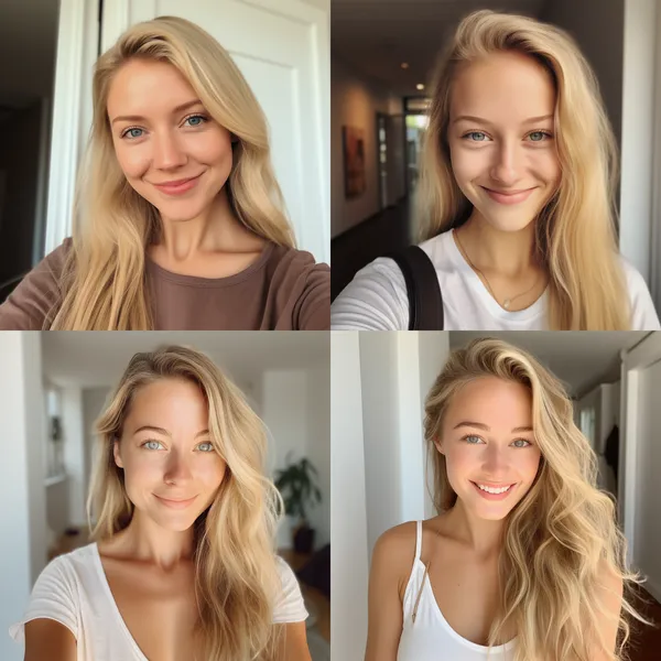 /imagine a passport picture
the picture is a white girl
she has long and blonde hair and she is wearing a white shirt
the light is too bright and she is smiling at the camera
the picture is taken by iPhone 14 Promax --relax --aspect 1:1 --version 5.2 --style raw --quality 2 --stylize 100