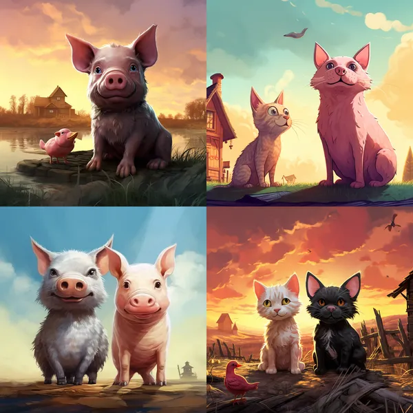 /imagine Cat&pig creat a new animal --relax --aspect 1:1 --version 5.2 --quality 1 --stylize 100 --no 貓跟豬合成可愛的寫實照片