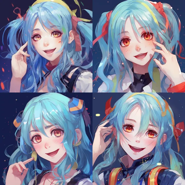 /imagine https://cdn.discordapp.com/attachments/1159750446789972052/1177589453066346516/1700829601242255.png?ex=65730ea4&is=656099a4&hm=d7dee003c35f963714a519e7f1d9517613487887b8eaf203730dca127f9891a0& a blue, girl with colorful hair, in the style of yanjun cheng, clowncore, 32k uhd, painted illustrations, close up, lively tableaus, kawaii art HD 8K --relax --aspect 1:1 --version 5.2 --quality 1 --stylize 100 --iw 1