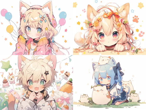 /imagine a cute cat --relax --aspect 4:3 --niji 5 --quality 1 --stylize 100