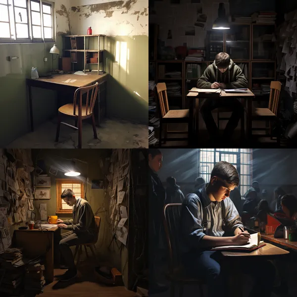 /imagine a student was imprisoned by his desk in the classroom
 --relax --aspect 1:1 --version 5.2 --quality 1 --stylize 100