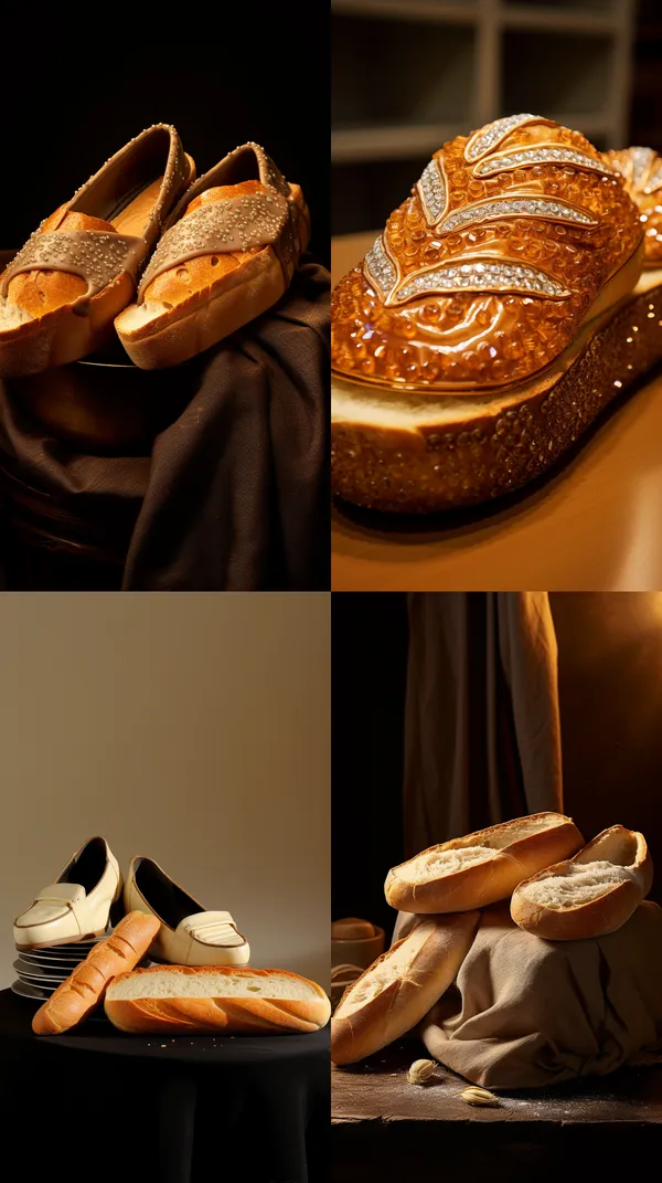 /imagine soft bread,product is shoe,style is vantage and fashion --relax --aspect 9:16 --version 5.2 --quality 1 --stylize 100