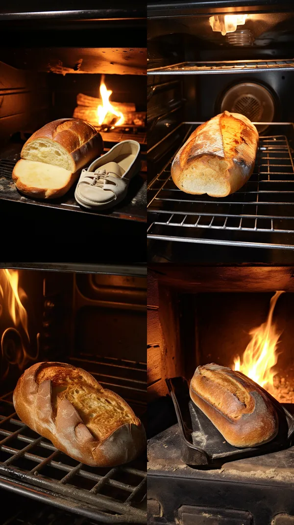 /imagine bread and a shoe in an oven --relax --aspect 9:16 --version 5.2 --style raw --quality 1 --stylize 100