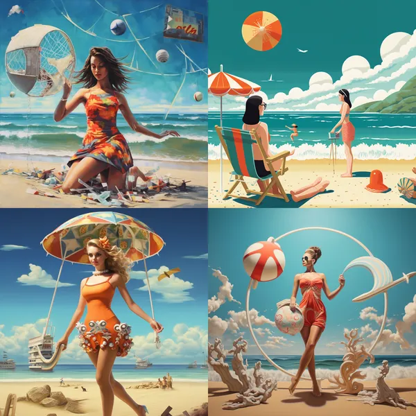 /imagine At the beach, in shape, in a bikini --relax --aspect 1:1 --version 5.2 --quality 1 --stylize 100