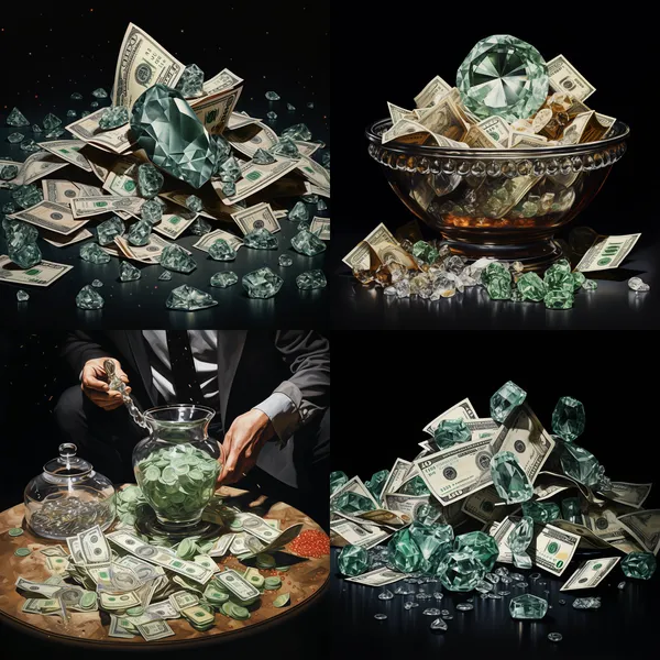 /imagine Dimond and Money --relax --aspect 1:1 --version 5.2 --quality 1 --stylize 100