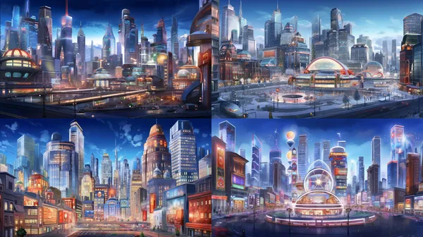 /imagine The scene is the city in Zootopia, where buildings of various sizes are harmoniously arranged. The focal point is a massive building with an electronic screen. It exudes a cinematic feel, enhanced with a touch of Christmas elements. --relax --aspect 16:9 --version 5.2 --style raw --quality 2 --stylize 100 --no animal，people