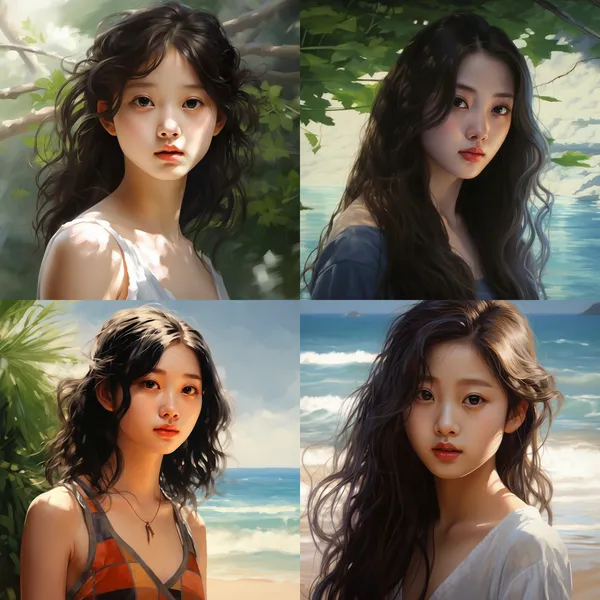 /imagine An young Korean girl with outstanding aura, clear and serene eyes, wearing a bikini. --relax --aspect 1:1 --version 5.2 --quality 1 --stylize 100