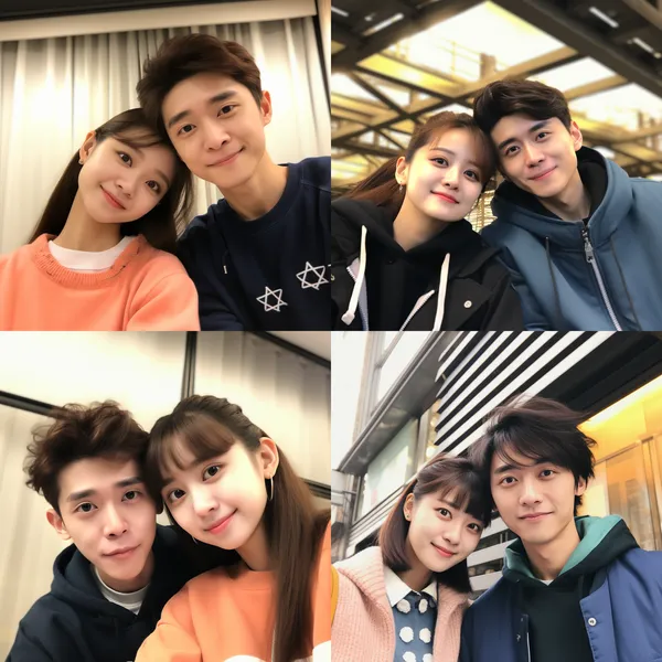 /imagine 一男一女在烟花下，女人抱着一个小男孩，小男孩手机拿着栗子给男人，背影 --relax --aspect 1:1 --version 5.2 --quality 1 --stylize 100