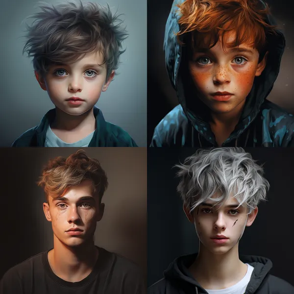 /imagine perfect face boy --relax --aspect 1:1 --version 5.2 --quality 1 --stylize 100
