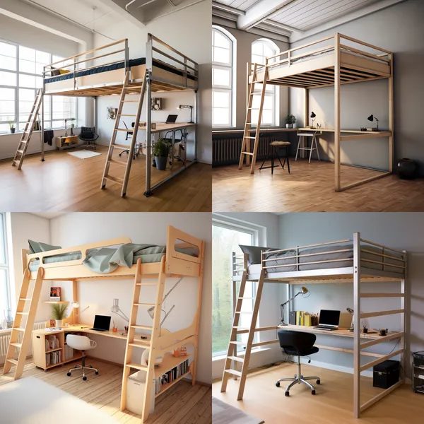 /imagine Loft Pro Solutions， loft bed frame --relax --aspect 1:1 --version 5.2 --quality 1 --stylize 100