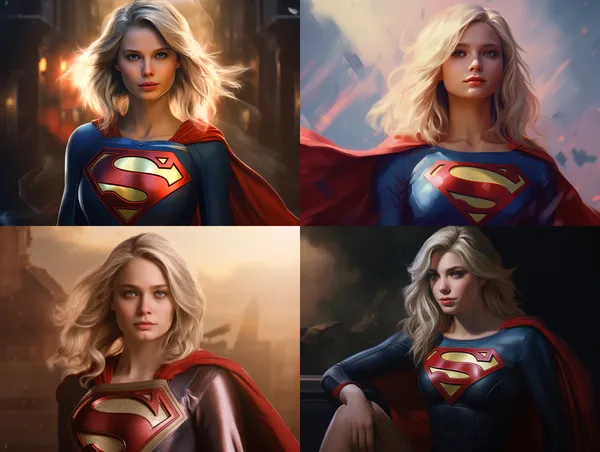 /imagine kre supergirl --relax --aspect 4:3 --version 5.2 --quality 1 --stylize 100