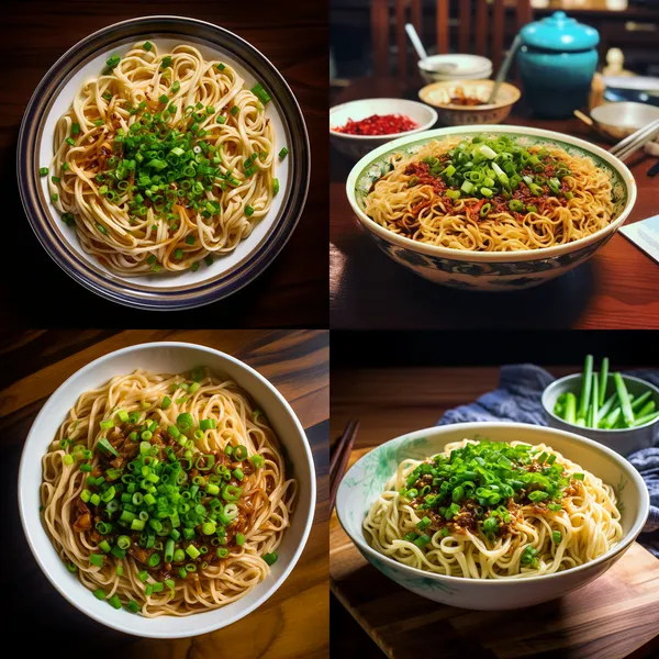 /imagine A bowl of hot dry noodles with twenty pounds of chopped green onion --relax --aspect 1:1 --version 5.2 --quality 1 --stylize 100