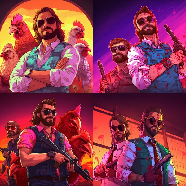 /imagine hotline miami gay --relax --aspect 1:1 --version 5.2 --quality 1 --stylize 100 --no girl