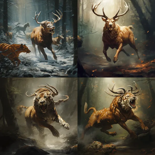 /imagine tiger catch deer --relax --aspect 1:1 --version 5.2 --quality 1 --stylize 100