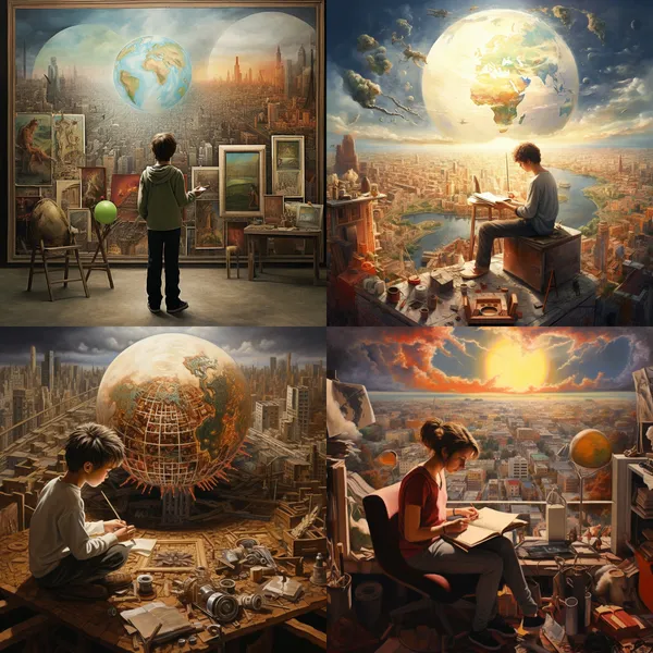 /imagine Create a picture of art based on the assignment “The world Today” --relax --aspect 1:1 --version 5.2 --quality 1 --stylize 100