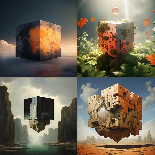 /imagine A cube --relax --aspect 1:1 --version 5.2 --quality 1 --stylize 100