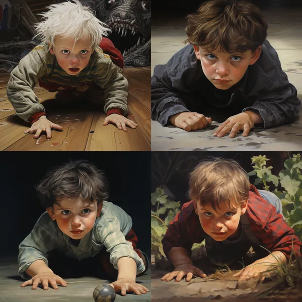 /imagine A crawling boy --relax --aspect 1:1 --version 5.2 --quality 2 --stylize 100