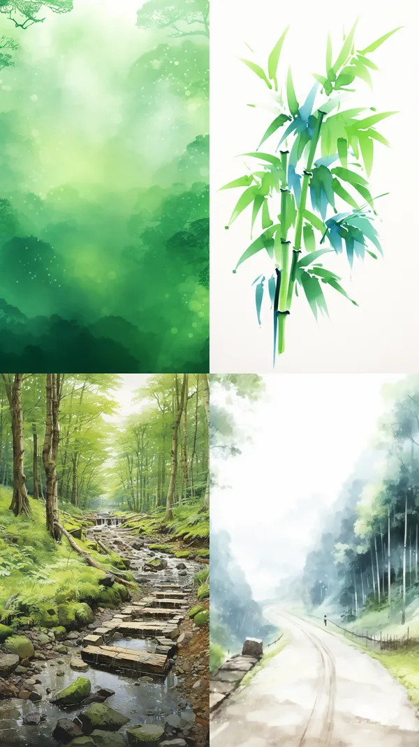 /imagine Ink wash painting Bamboo forest, white background, illustration,  --relax --aspect 9:16 --version 5.2 --style raw --quality 2 --chaos 100 --stylize 100