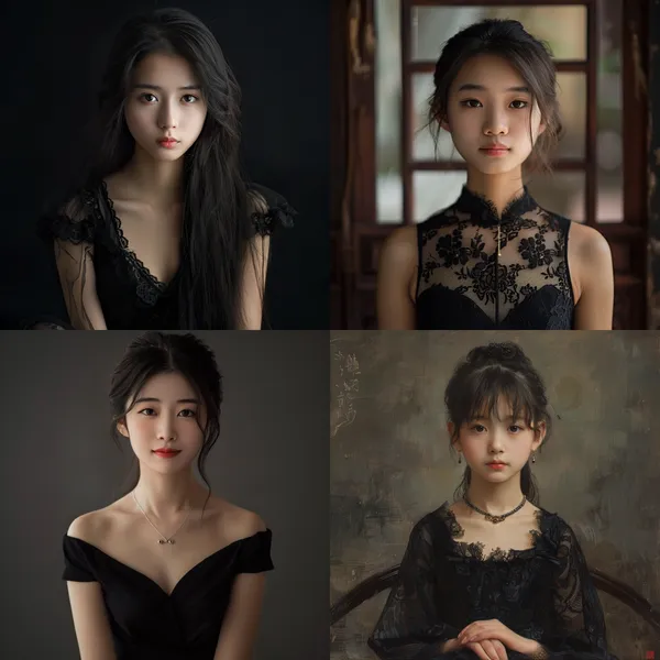 /imagine A Chinese girl in a black dress --relax --aspect 1:1 --version 6 --style raw --quality 1 --stylize 100