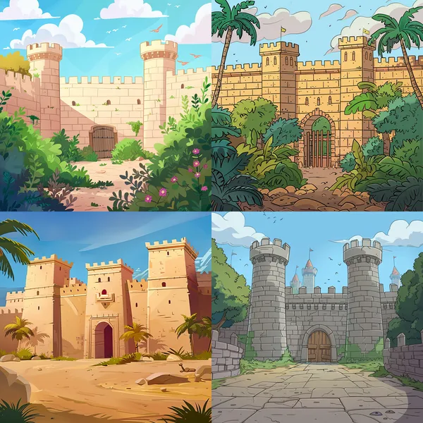 /imagine Palace walls，cartoon --relax --aspect 1:1 --version 6 --quality 1 --stylize 100 --no people