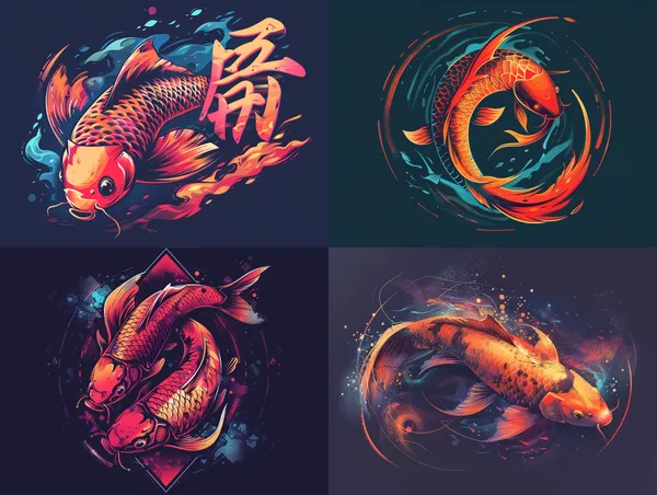 /imagine Cyberpunk style koi logo --relax --aspect 4:3 --version 6 --quality 1 --stylize 100
