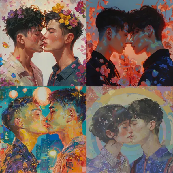 /imagine 两个gay --relax --aspect 1:1 --version 6 --quality 1 --stylize 100