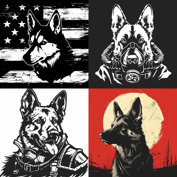 /imagine dog logo, black and white, fallout style video game style --relax --aspect 1:1 --version 6 --quality 1 --stylize 100