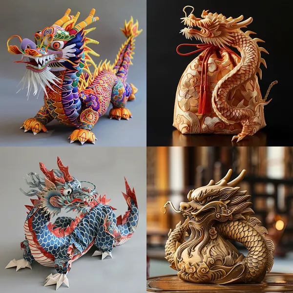 /imagine Generate a three-dimensional dragon-shaped Chinese sachet --relax --aspect 1:1 --version 6 --quality 1 --stylize 100
