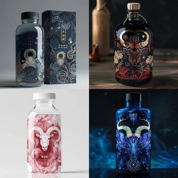 /imagine Aries zodiac ink style mood tea tea beverage bottle packaging HD 8K