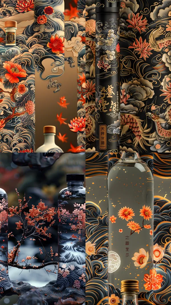 /imagine Cancer zodiac ink style mood tea tea beverage bottle packaging HD 8K --relax --aspect 9:16 --version 6 --style raw --tile --quality 2 --chaos 1 --stylize 750