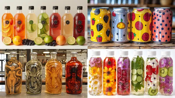 /imagine Design a summer zodiac-themed carbonated beverage packaging to give people a cool feeling Carbonated beverage bottle packaging design 8K --relax --aspect 16:9 --version 6 --style raw --quality 2 --chaos 100 --stylize 1000