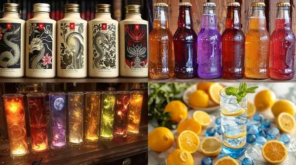 /imagine Design a summer zodiac-themed carbonated beverage packaging to give people a cool feeling Carbonated beverage bottle packaging design 8K --version 6 --aspect 16:9 --stylize 1000 --quality 2 --chaos 100