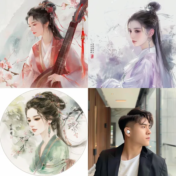 /imagine 一张头像图片，我戴着耳机陶醉在音乐中的侧脸，要求东方人，气质文雅、潮流 --relax --aspect 1:1 --version 6 --quality 1 --stylize 100
