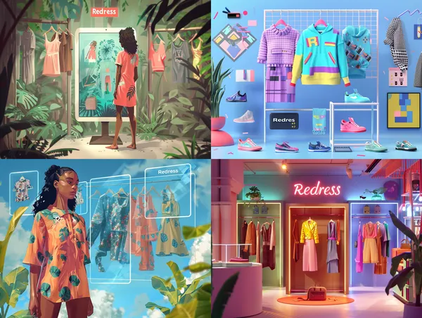 /imagine a digital platform for NGO fashion recycle brand "Redress", with game challenges --relax --aspect 4:3 --version 6 --quality 1 --stylize 100